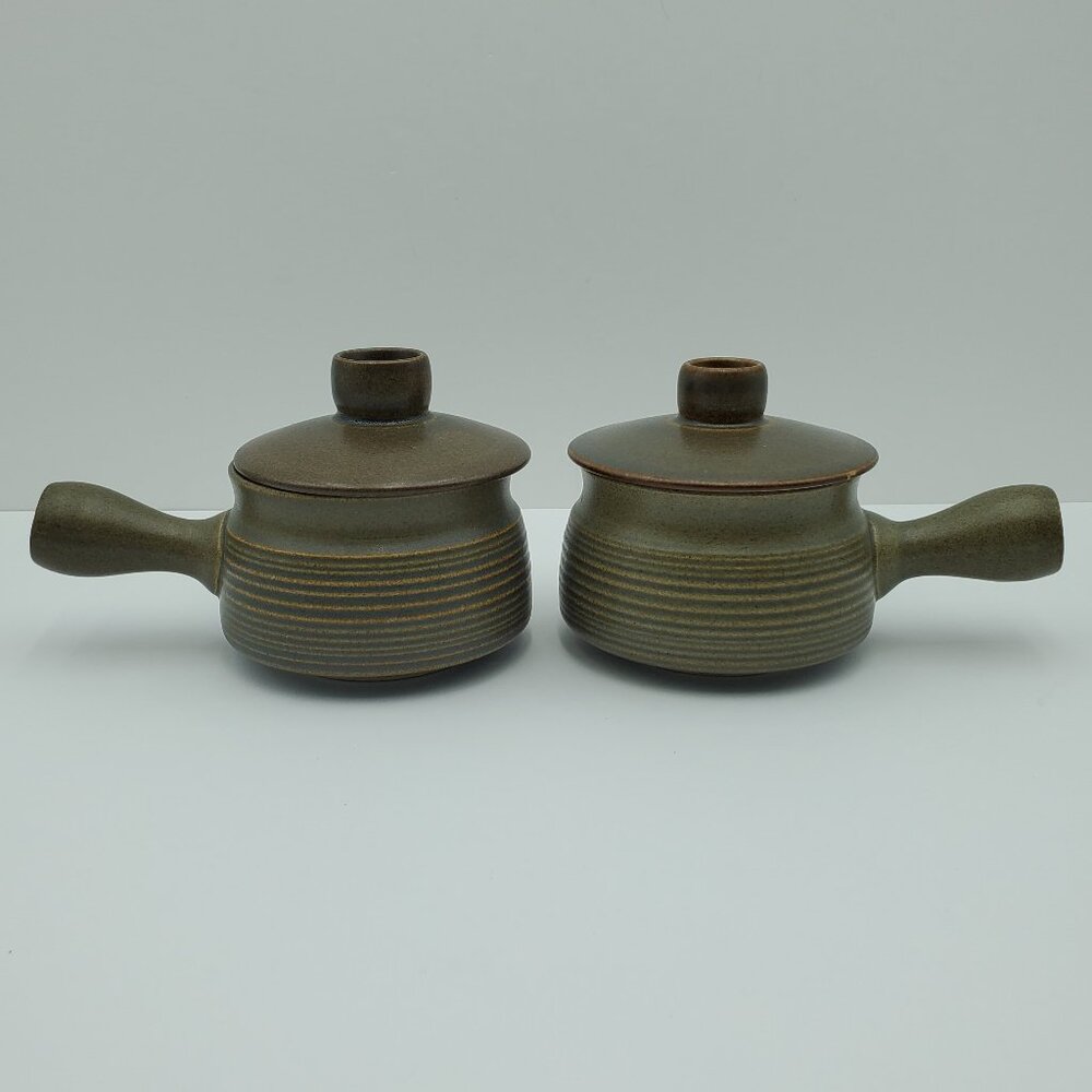Denby Langley Sherwood Stick Handle Soup Bowls Lidded Chili Chowder Crocks